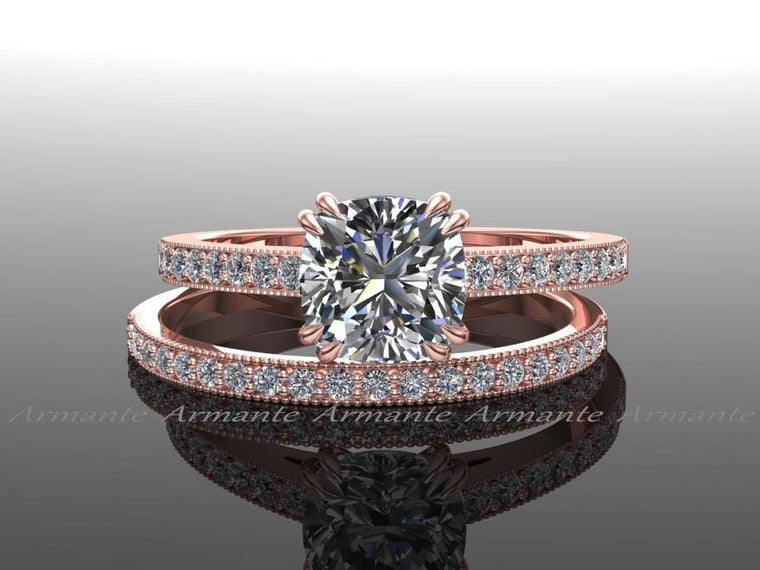 Rose Gold Soliatire Wedding Ring Set Moissanite