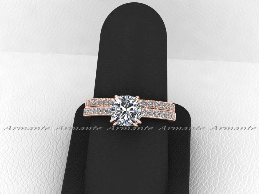 Rose Gold Soliatire Wedding Ring Set Moissanite