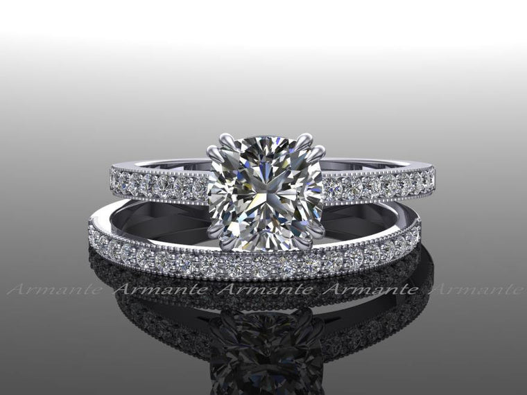 White Gold Moissanite & Diamond Rings Set