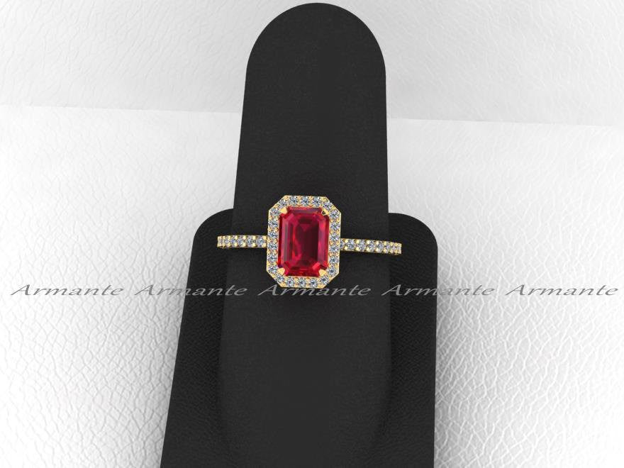Ruby and Diamond Halo Engagement Ring