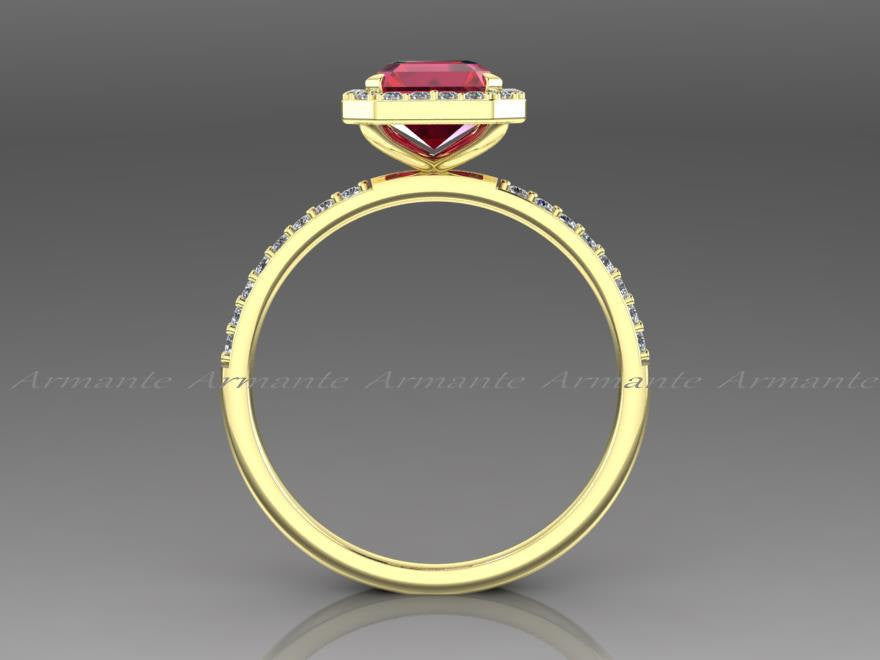 Ruby and Diamond Halo Engagement Ring