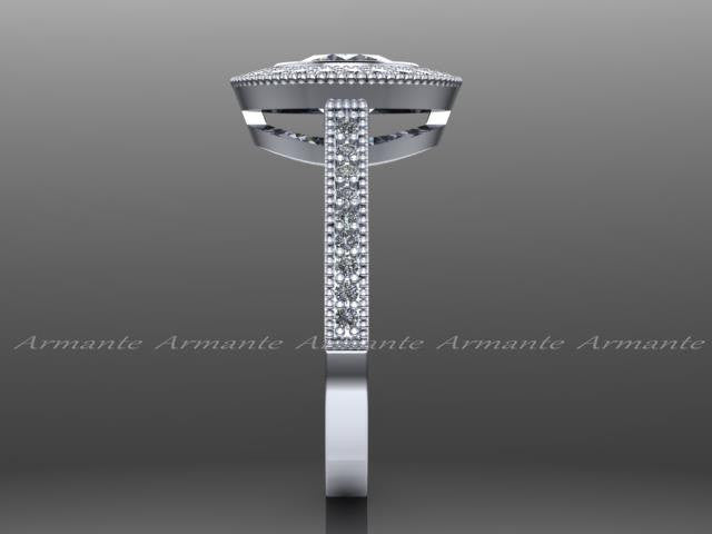 Halo Vintage Style Moissanite & Diamond Engagement Ring