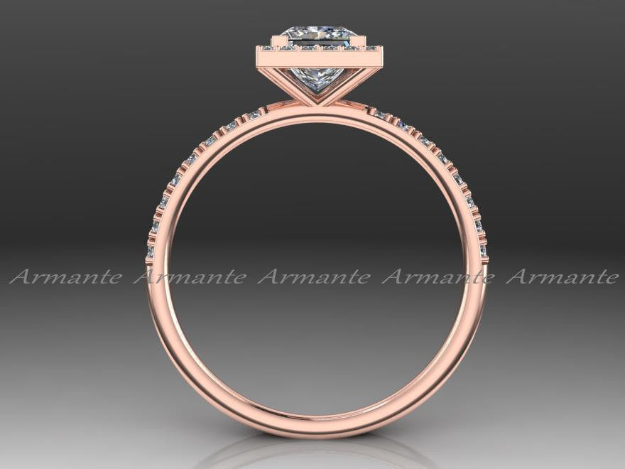 Princess Cut Moissanite Engagement Ring, 14K Rose Gold