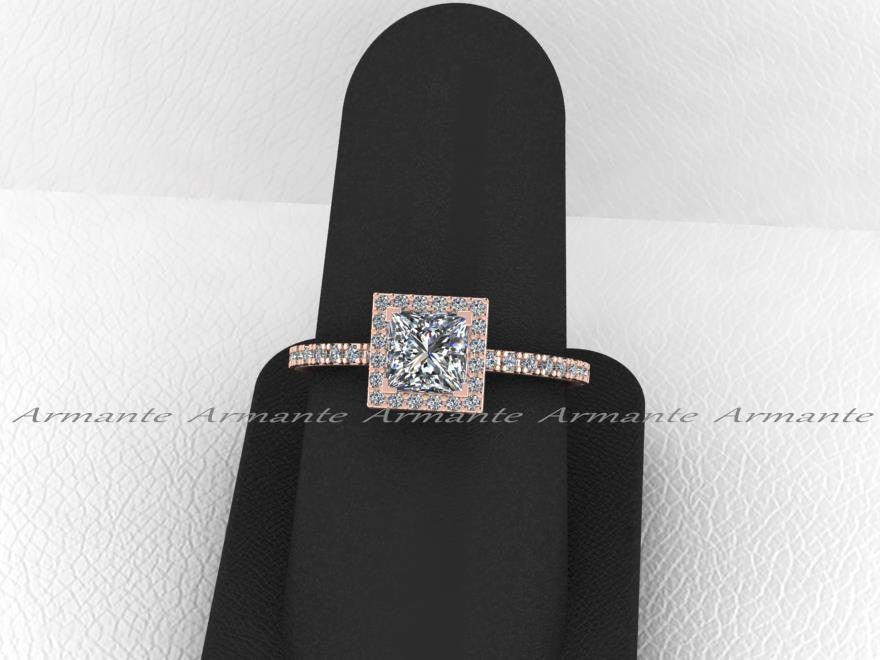 Princess Cut Moissanite Engagement Ring, 14K Rose Gold