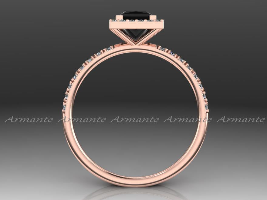 Black Diamond Princess Cut Engagement, Halo Wedding Ring