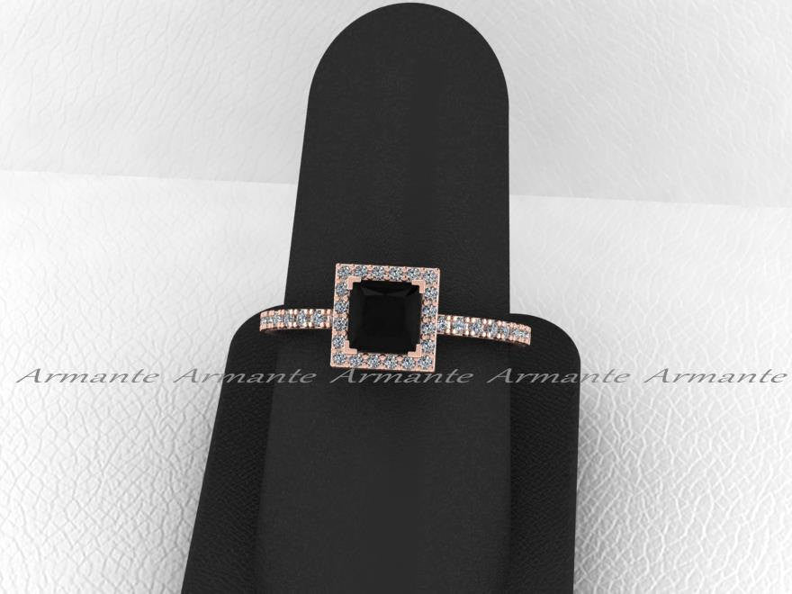 14K Rose Gold Black Diamond Princess Cut Engagement Ring