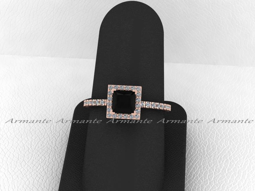 Black Diamond Princess Cut Engagement, Halo Wedding Ring