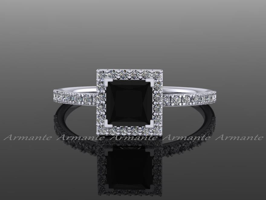 White Gold Black Diamond Princess Cut Wedding Ring