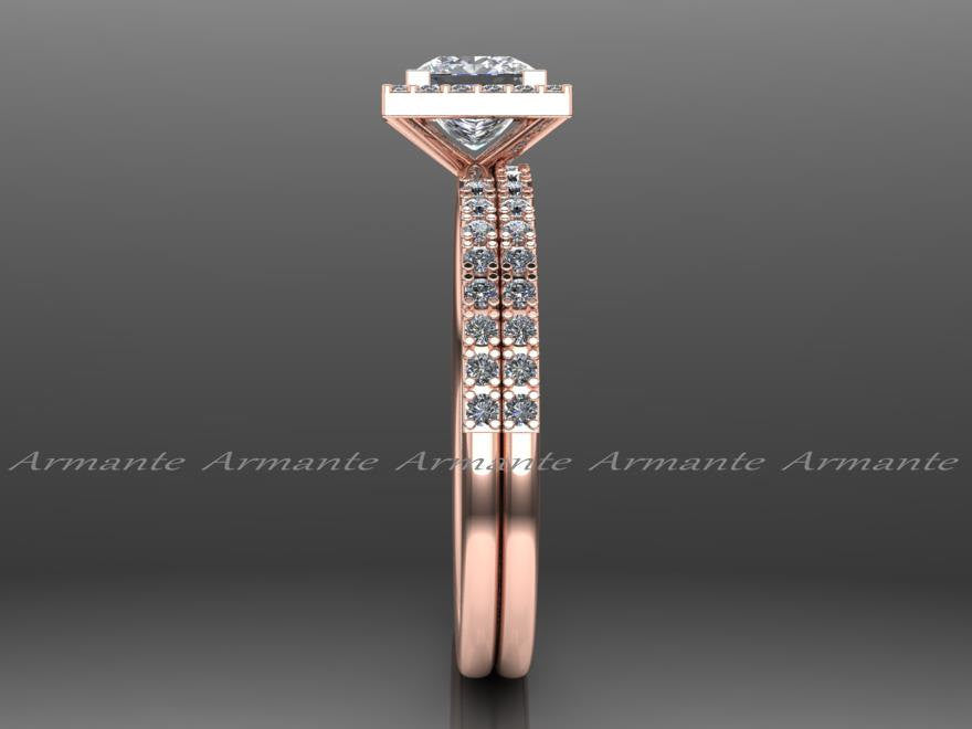 Princess Cut Moissanite And Natural Diamond Bridal Set