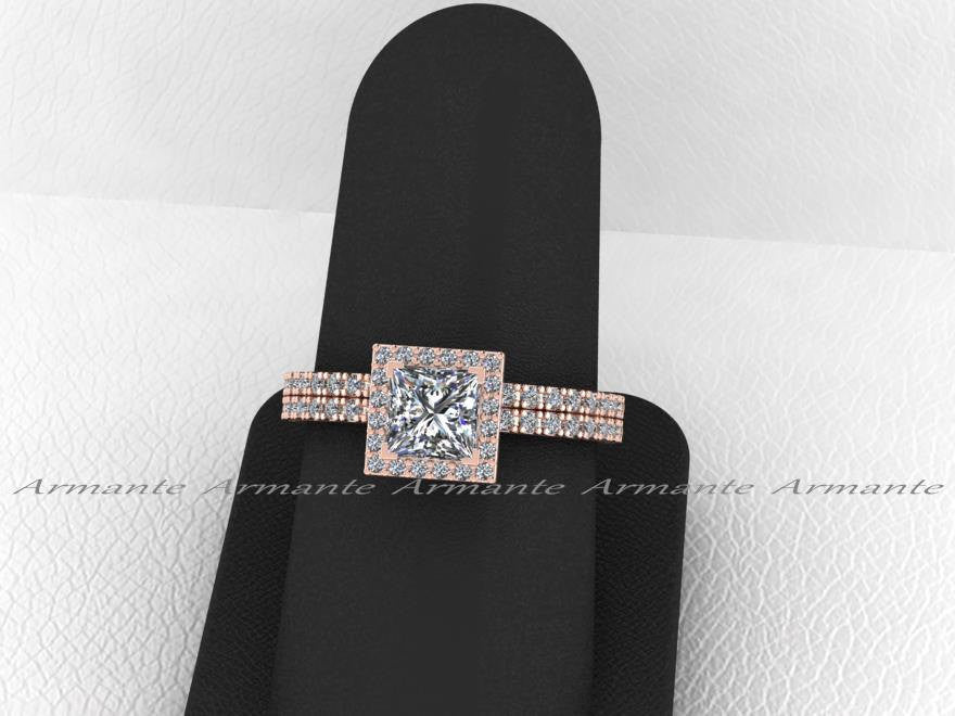 Princess Cut Moissanite And Natural Diamond Bridal Set
