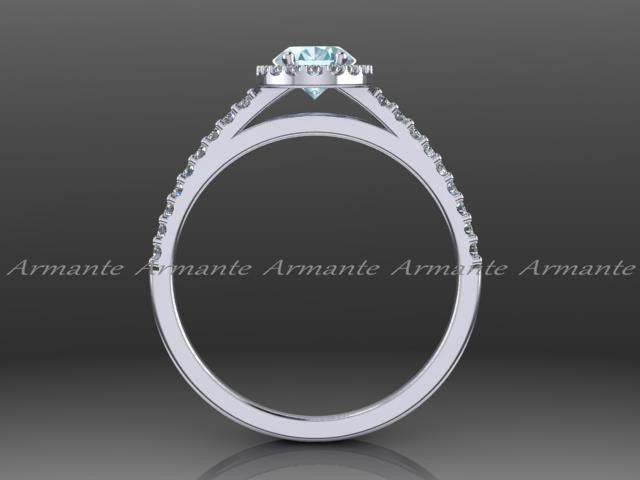 Oval Cut Blue Aquamarine and Diamond Halo Engagement Ring