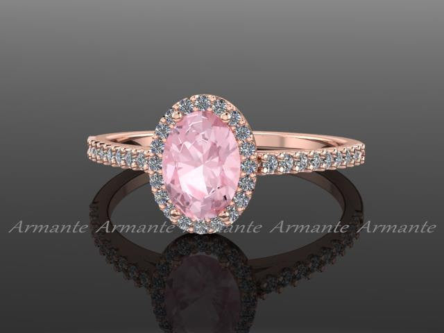 Halo Oval Morganite & Diamond Engagement Ring