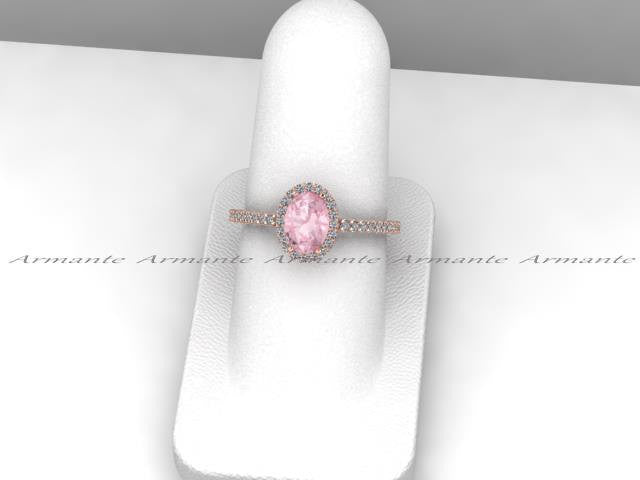 Halo Oval Morganite & Diamond Engagement Ring