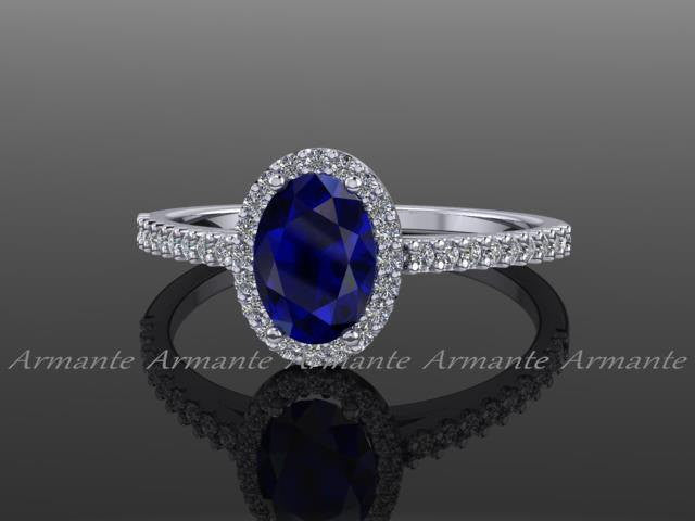 Oval Cut Blue Sapphire and Diamond Engagement Ring