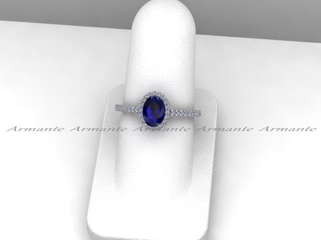 Oval Cut Blue Sapphire and Diamond Engagement Ring