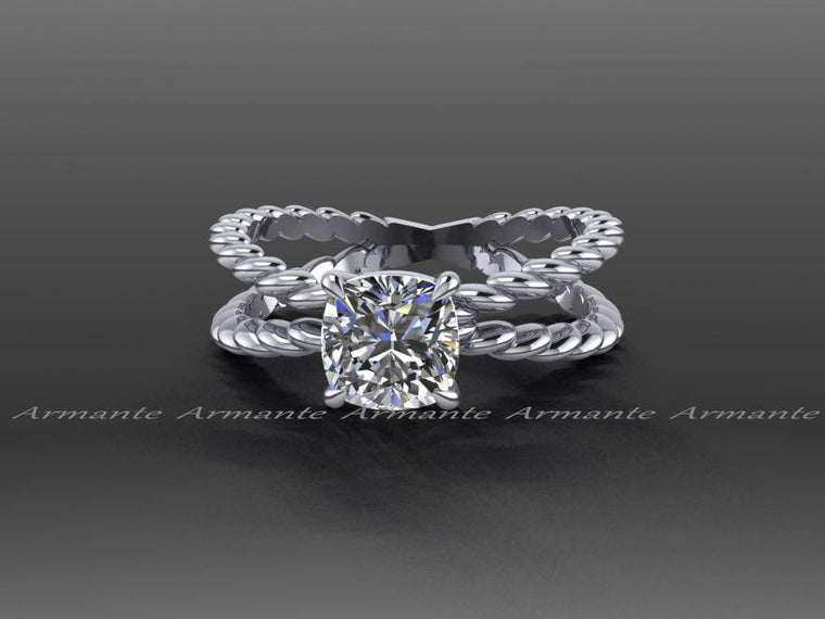 White Gold Cushion Cut Forever One Moisanite Engagement Ring