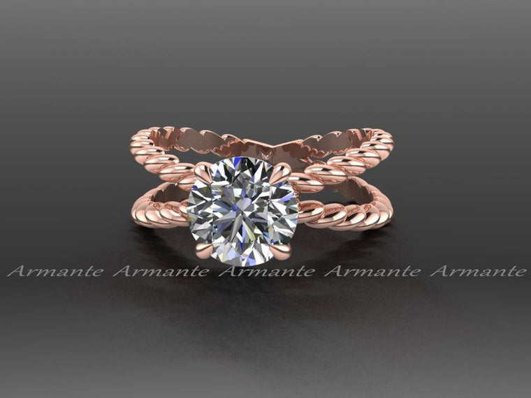 Forever One Round Moissanite Solitaire Ring, 14K Rose Gold