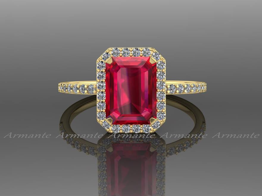 Ruby and Diamond Halo Engagement Ring