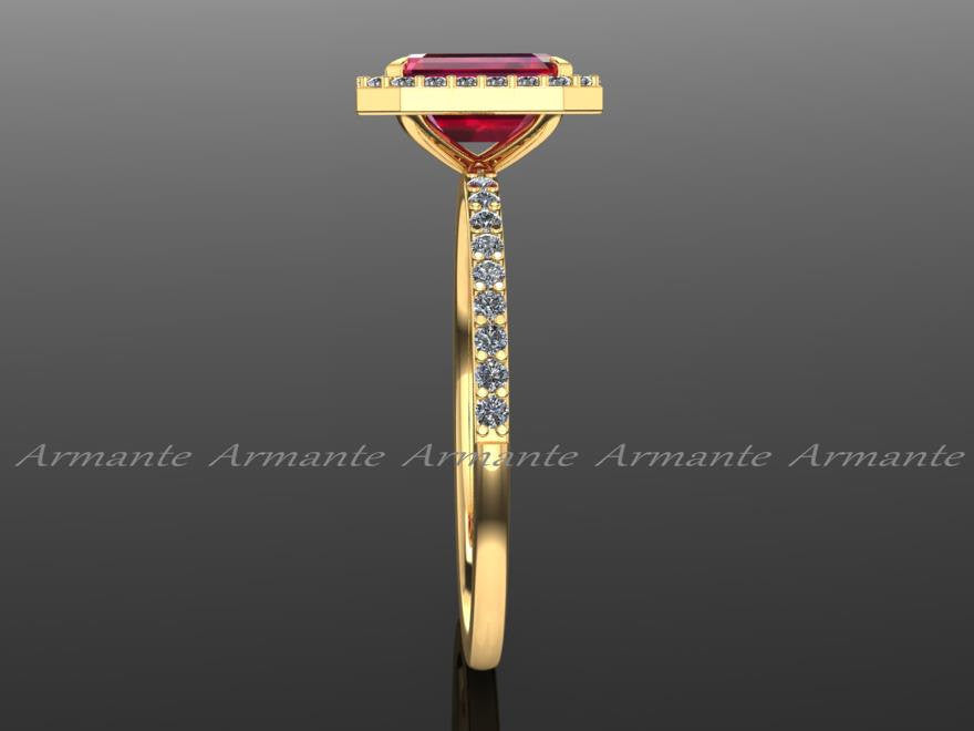 Ruby and Diamond Halo Engagement Ring