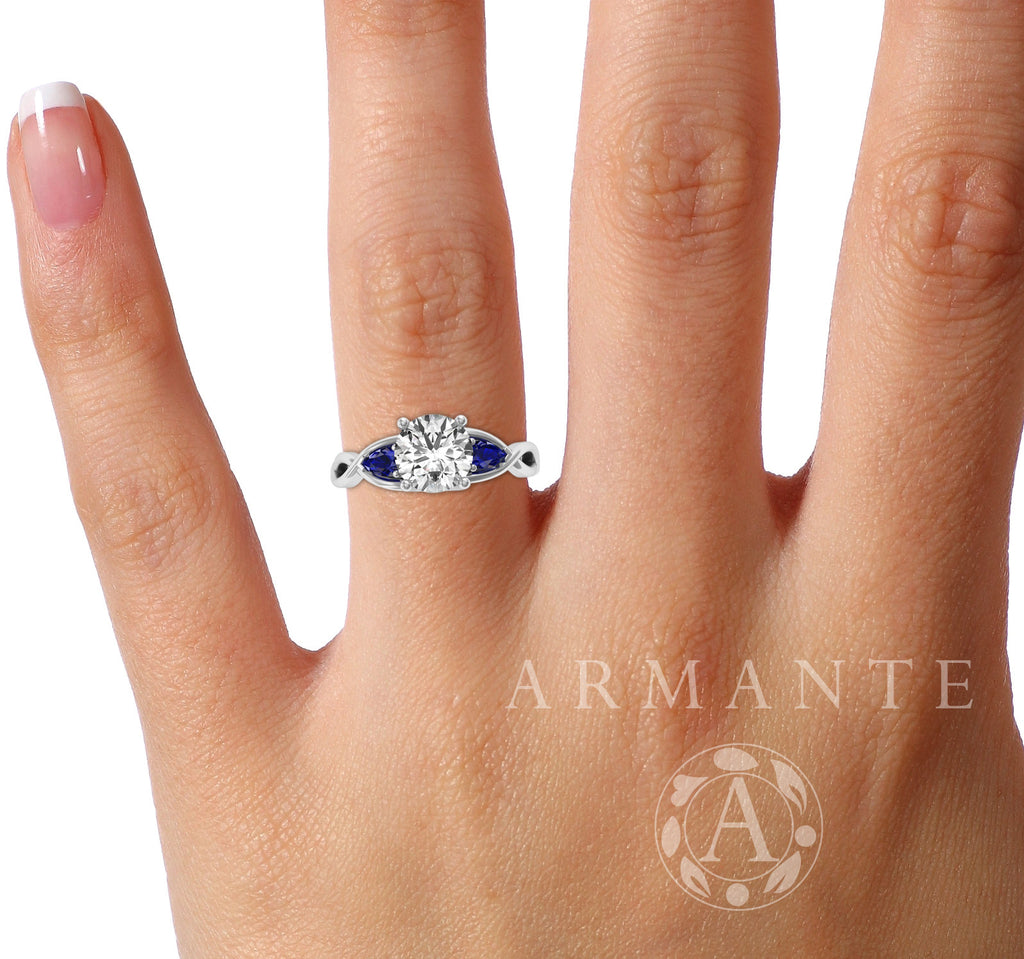 Pear Cut Sapphire & Moissanite Wedding Ring